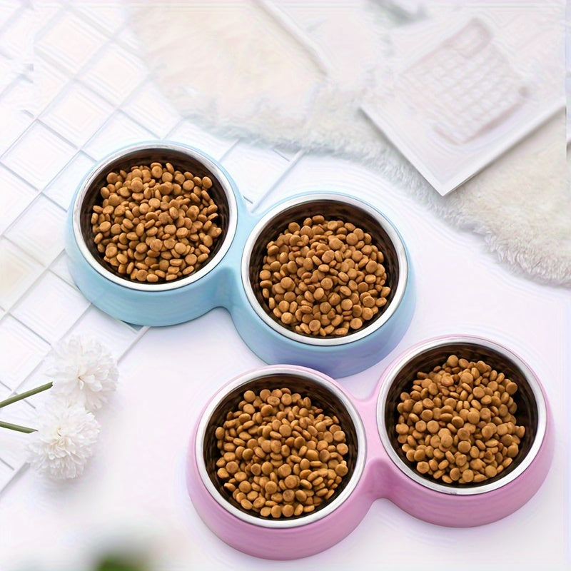 Double Non-Slip Stainless Steel Pet Bowls with Durable Plastic Base for Cats and Dogs, Candy-Colored Feeding Dishes