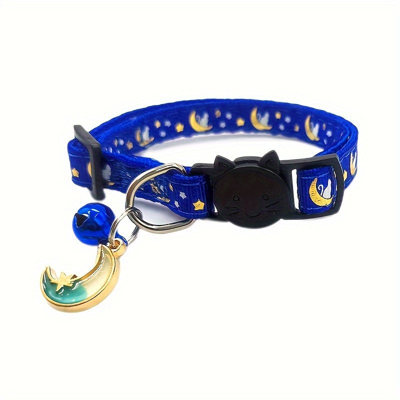 Luminous Cat Collar, Moon And Star Print Cat Collar, Adjustable Cat Collar, Safety Cat Collar