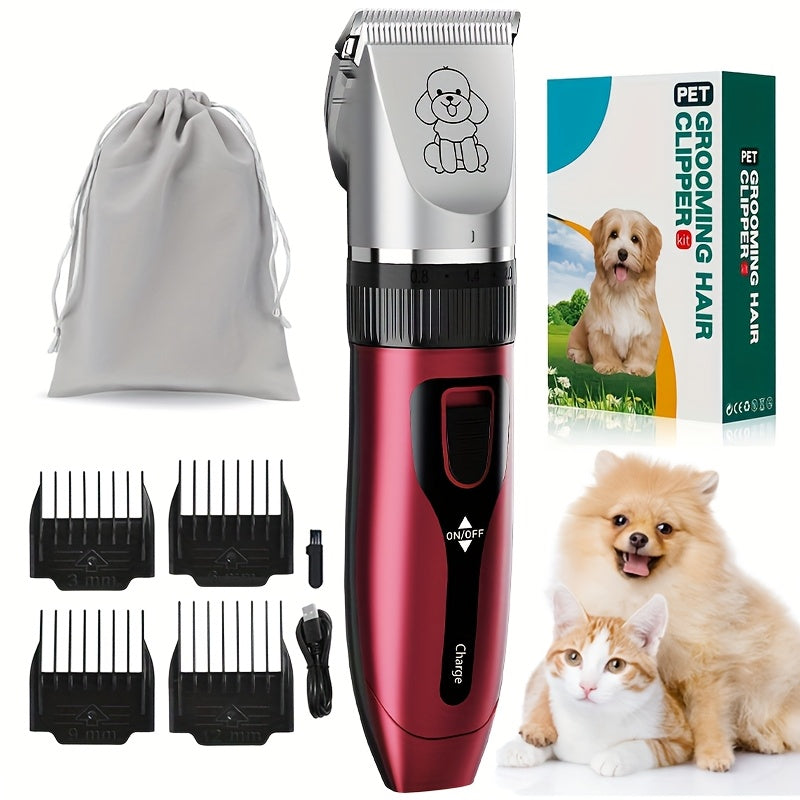 Professional USB- Electric Dog & Grooming Kit with Thick Ceramic Clippers, Brush & Measuring Tool - Low-Voltage Pet Hair Trimmer Suitable for &, for Dogs, Cats, Puppies, Kittens