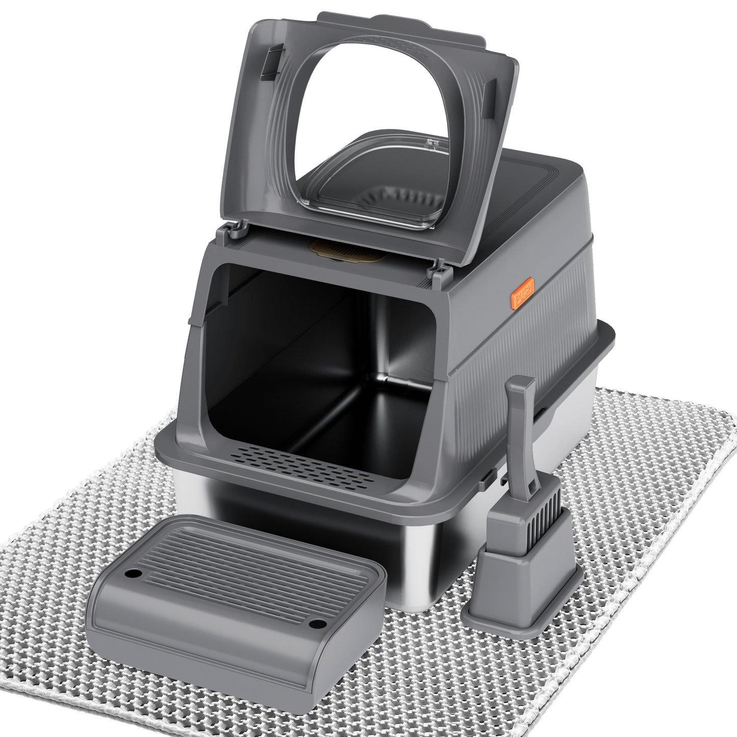 CITYLIFE Extra Large Stainless Steel Cat Litter Box, Fully Enclosed Cat Litter Box With Lid, Foldable Anti-Splashing Cat Litter Box With Front Flap Door, Cat Toilet For Indoor Cats, Top Deodorization Pet Toilet