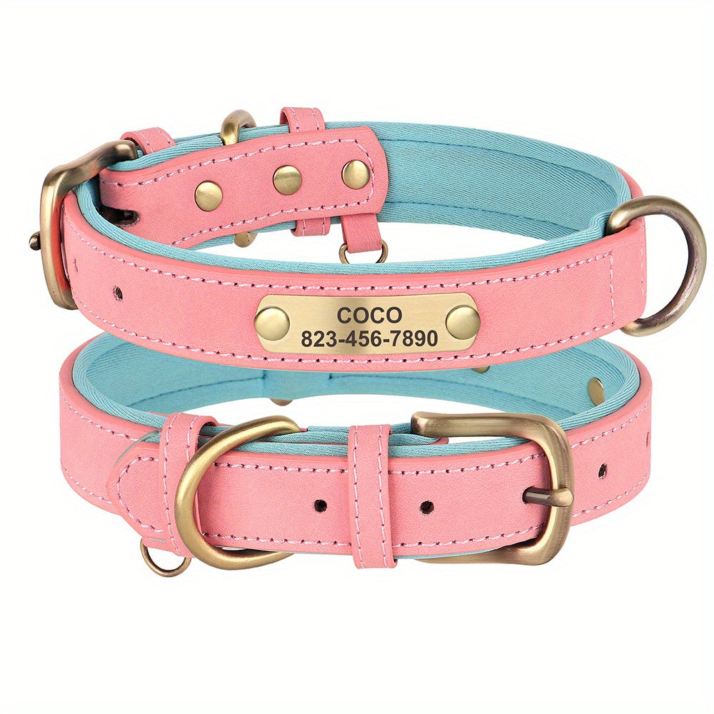 Customized PU Leather Dog Collar with Personalized Engraving - Adjustable, Soft Padded, Golden-Tone Hardware, Red/Black/Blue/Green/Orange/Brown/Pink/ - for Small, Medium, Large Dogs - Ideal Pet Birthday/Anniversary Gift, Cust