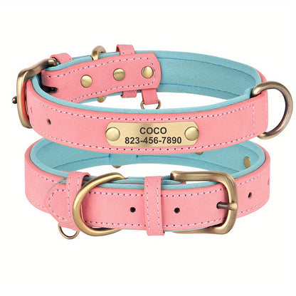 Customized PU Leather Dog Collar with Personalized Engraving - Adjustable, Soft Padded, Golden-Tone Hardware, Red/Black/Blue/Green/Orange/Brown/Pink/ - for Small, Medium, Large Dogs - Ideal Pet Birthday/Anniversary Gift, Cust