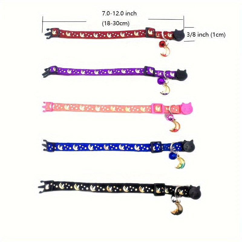 Luminous Cat Collar, Moon And Star Print Cat Collar, Adjustable Cat Collar, Safety Cat Collar