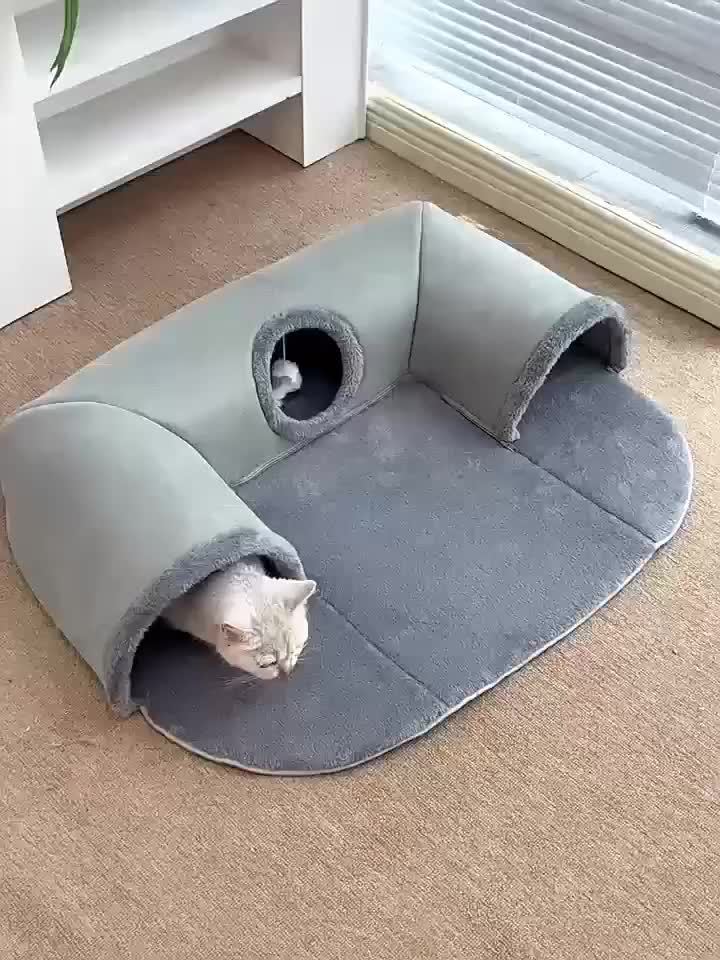 3-in-1 Non-Slip Cozy Cat Tunnel Bed - Play Mat & Warm Nest for Small to Medium Cats, Rabbits & Hamsters