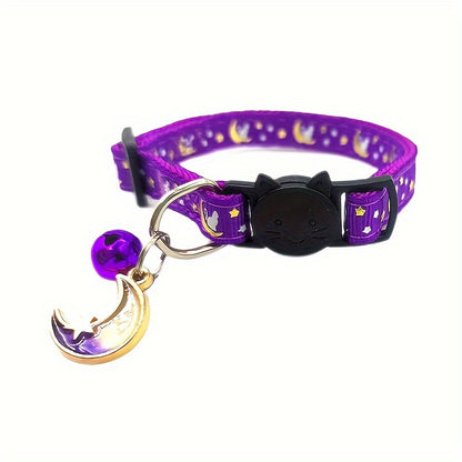Luminous Cat Collar, Moon And Star Print Cat Collar, Adjustable Cat Collar, Safety Cat Collar