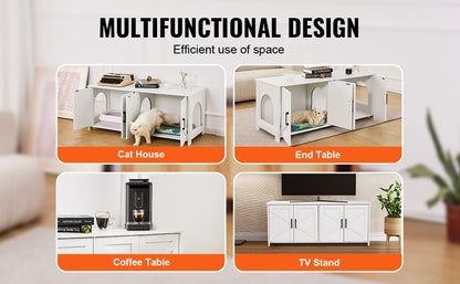 SucceBuy Cat Litter Box Enclosure for 2 Cats Litter Box Furniture Hidden Wooden Cat Box Cabinet Fit Most of Litter Box White