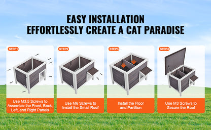 SucceBuy Outdoor Cat House Weatherproof, Feral Cat Shelter for Cat Outdoor Wooden Cat Rabbit House with All-Round Foam Insulated